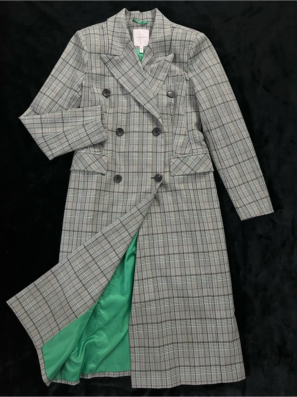 AVEC LES FILLES Double-Breasted Green Plaid Trench Coat - Sz M